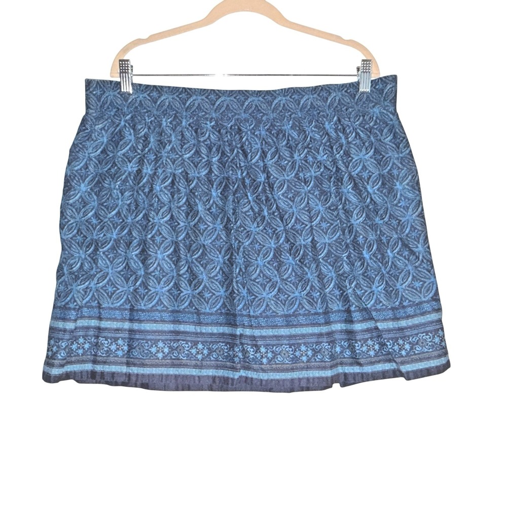 Boho Coastal Blue Geometric Border Mini Skirt L Retro Indie Resortwear Beach - Picture 2 of 12